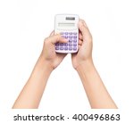 hand holding a calculator... | Shutterstock . vector #400496863