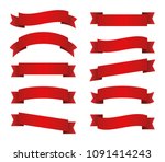 red ribbons set. red banners.... | Shutterstock .eps vector #1091414243