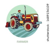 Farmer On Tractor Vector...