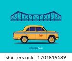 Kolkata Howrah bridge and yellow taxi.