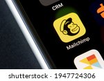 Small photo of Portland, OR, USA - Mar 30, 2021: Mailchimp app icon is seen on an iPhone. Mailchimp is the all-in-one integrated marketing platform and email marketing service for small businesses.