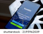 Small photo of Cambridge, MA, USA - June 30, 2022: Tumblr app login page is seen on a Google Pixel smartphone. Tumblr is an American microblogging and social networking service.