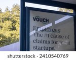 Small photo of Sunnyvale, CA, USA - May 4, 2022: Vouch ads are seen at a bus stop in Sunnyvale, California. Vouch Insurance is a full-service and technology-driven licensed insurance carrier based in San Francisco.