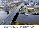Small photo of Glasgow, Scotland, UK, November 6th 2022, Aerial view of the Kingston Bridge over the River Clyde and M8, M74 Motorway