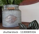 Vintage Style Tin Pot On Brown...