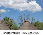 Thatched roofs of African Rondavel huts in Oudtshoorn South Africa