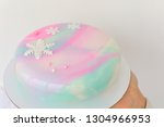 pink round cake with snowflakes | Shutterstock . vector #1304966953