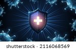 shining shield and viruses.... | Shutterstock .eps vector #2116068569