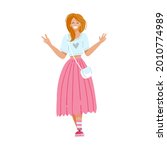 fashionable girl in pink skirt... | Shutterstock .eps vector #2010774989
