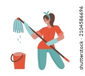 house spring cleaning with fun. ... | Shutterstock .eps vector #2104586696