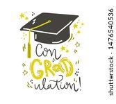 Congraulation. Lettering composition with  graduation cap. Vector illustration. Graduate poster.