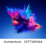 Explosion of pink and blue powder. Freeze motion of color powder exploding. 3D illustration