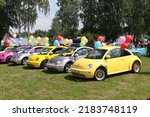 Small photo of MOSCOW, RUSSIA - JULY 23, 2021: Car. Volkswagen Beetle. Automobile on street of Moscow city, Russia. Unusual tuning car. Custom car, customized cars. Tuning auto, cars at Tuning Open Fest in Moscow