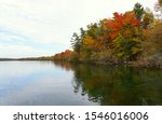Stunning colors of fall foliage by St Lawrence River near Wellesley Island State Park, New York, U.S.A