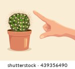 Hand Touch Cactus. Vector Flat...