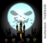 halloween pumpkins and dark... | Shutterstock .eps vector #731856100