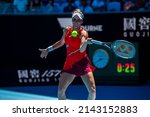 Small photo of MELBOURNE, AUSTRALIA - 19 JANUARY, 2022: Australian Open Tennis Grand Slam. Day 3, Aryna Sabalenka (BLR) won against Marketa Vondrousova (CZE). 4:6, 6:3, 6:1. Vondousova locks on target.