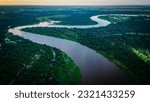 Small photo of Aerial Panoramic View of Pantanal Delta River Through Lush Green Natural Wetland, Tropical Flooded Grasslands, Paraguay River and Brazil Mato Grosso