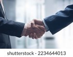 Small photo of Businessmen making handshake in the city, business etiquette, congratulation, merger and acquisition, business meeting and partnership concepts