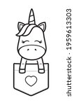 vector black line baby unicorn... | Shutterstock .eps vector #1959613303
