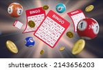 Small photo of Lottery tickets with lucky numbers, coins and balls on the sunny background