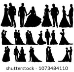 silhouette of wedding bride and ... | Shutterstock .eps vector #1073484110