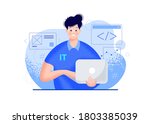 It Guy With A Laptop Vector...