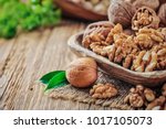 Walnuts In Wooden Bowl. Whole...