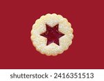 Linzer cookie on red background, isolated. Christmas time
