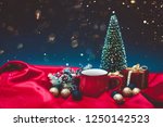 a coffee in a red cup with... | Shutterstock . vector #1250142523