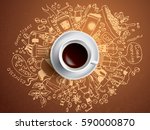 morning coffee break doodle... | Shutterstock .eps vector #590000870