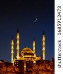 Small photo of The biggest one is Kocatepe Mosque at night under crescent and stars, Ankara, Turkey