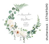 greenery and white peony  rose... | Shutterstock .eps vector #1574695690