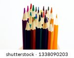colorful wooden pencils... | Shutterstock . vector #1338090203