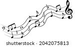 music notes  wavy musical... | Shutterstock .eps vector #2042075813