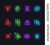 zodiac signs  colorful neon... | Shutterstock .eps vector #2042627093