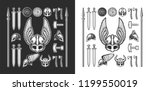 set viking items  horned helmet ... | Shutterstock .eps vector #1199550019