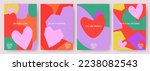 Creative concept of Happy Valentines Day cards set. Modern abstract art design with hearts, geometric and liquid shapes. Templates for celebration, ads, branding, banner, cover, label, poster, sales