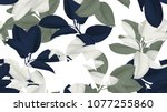 floral seamless pattern  blue ... | Shutterstock .eps vector #1077255860