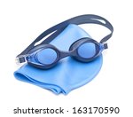Blue Swimming Cap And Goggles
