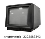 Small photo of Tube TV with cathode ray tube. Outdated monitor isolated on white background. Gray TV screen. Layout for design.
