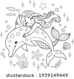 cute mermaid hugging a dolphin. ... | Shutterstock .eps vector #1959149449