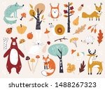 cute autumn woodland animals... | Shutterstock .eps vector #1488267323