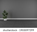 Dark grey wall and carpet background with plant (3D)