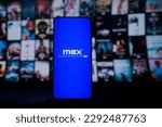 Small photo of max Logo streaming tv on Phone. Warner Bros. Discovery unveiled its new streaming service, featuring a combination of programming from HBO Max and Discovery+. Bangkok, Thailand 23 April 2023