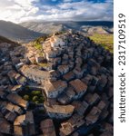 Small photo of Aerial view of Morano Calabro town, a traditional beautiful medieval hilltop village of Italy, Calabria region