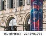 Small photo of Torino, Italy - April 8 2022: Poster of Eurovision Song Contest 2022 in Torino in the center of Piazza San Carlo in central Turin