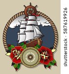 vector sailing ship  helm ... | Shutterstock .eps vector #587619926