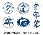 vector tuna fishing badges with ... | Shutterstock .eps vector #2044417433