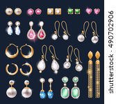 realistic earrings jewelry... | Shutterstock .eps vector #490702906